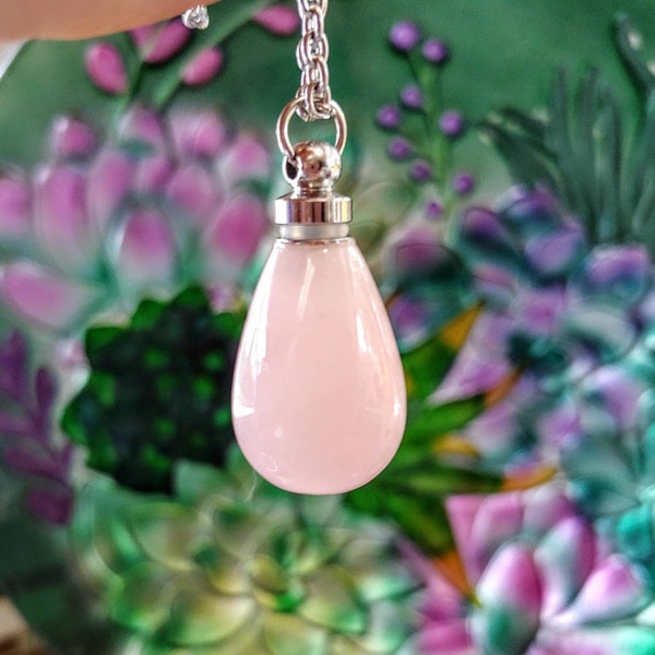 Pink Rose Quartz Crystal Tear Urn Pendant Necklace | Fillable Keepsake Gifts | Cremation Necklace | Memorial Cremation Jewelry for Ashes