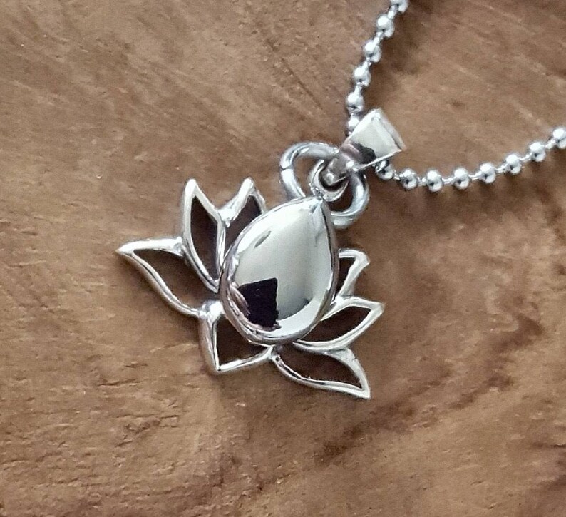 Sterling Silver Lotus Flower Pendant w/ Stainless Steel Etsy