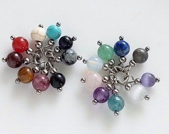 6mm Gem Stone and stainless steel Charm to add to any necklace or bracelet | Amethyst Rose Quartz, Pearl, Obsidian, Aventurine, Carnelian