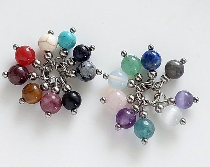 6mm Gem Stone and stainless steel Charm to add to any necklace or bracelet | Amethyst Rose Quartz, Pearl, Obsidian, Aventurine, Carnelian