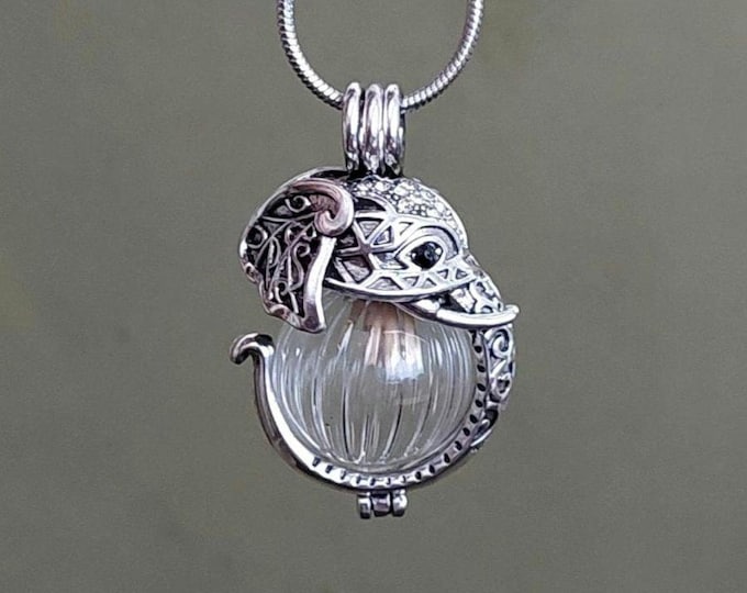 Elephant Locket Necklace for Ashes | Unique Urn Jewelry | Glass Pendant to hold a Keepsake | Memorial Jewellery | Cremation Jewelry