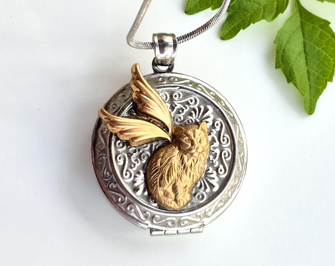 Cat Memorial Locket | Cremation Ashes Keepsake Jewelry | Cat Urn Necklace | Cat Loss Gifts