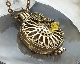 Bronze Sunflower Locket, Urn Necklace, Cremation Ashes Jewelry, Memorial Keepsake Gifts for Her