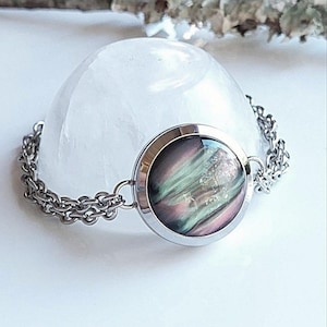 Aurora Borealis Locket, Stainless Steel Cremation Ash Bracelet, Memorial Jewelry, Keepsake Gifts for Her