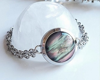 Aurora Borealis Locket Bracelet for Ashes or Lock of Hair Jewellery | Memorial Urn Jewelry | Cremation Jewelry for Women | DIY Fill at Home