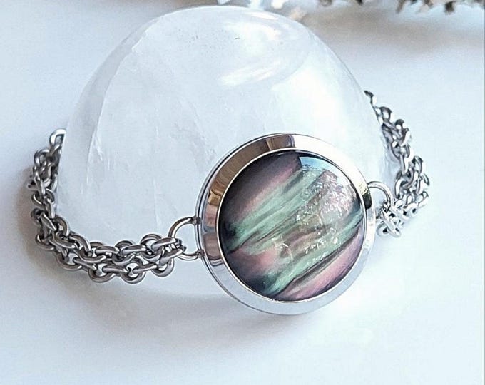Aurora Borealis Locket Bracelet for Ashes or Lock of Hair Jewellery | Memorial Urn Jewelry | Cremation Jewelry for Women | DIY Fill at Home