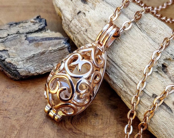 Rose Gold Openwork Teardrop Urn Locket | Ashes Necklace | Glass locket | Urn Jewelry | Cremation Jewelry for Women | Cremation Necklace