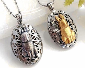 Bunny Rabbit Keepsake Locket : Urn Necklace, Memorial Cremation Jewelry for Ashes, Gifts for Her