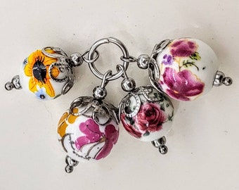 Ceramic bead charms, Rose, lily, pansy, sunflower charms