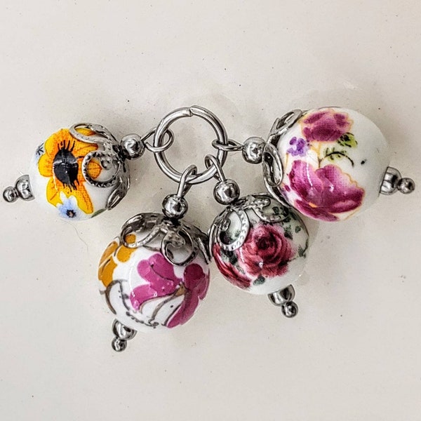 Ceramic bead charms, Rose, lily, pansy, sunflower charms