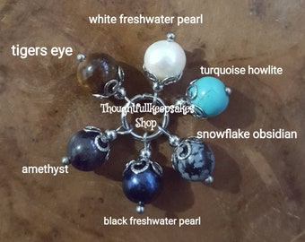 8mm Gem Stone Charm | obsidian pearl lapis howlite