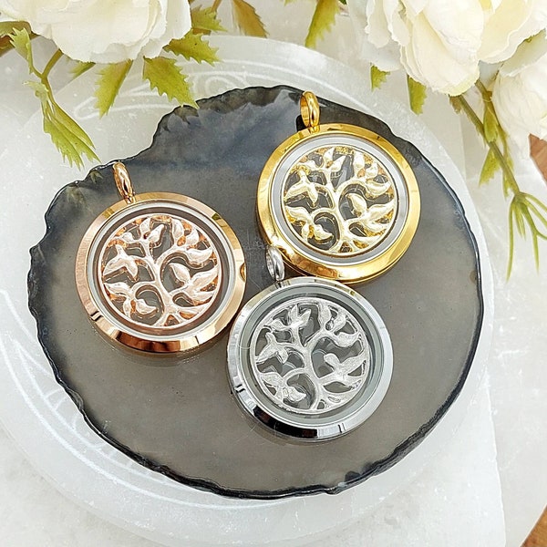 Gold or Silver Tree Of Life Locket Necklace for Ashes or Lock of Hair | Urn Jewelry | Glass Locket  Tree of Life Urn Pendant | Memorial Gift