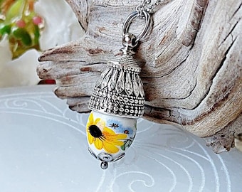 Sunflower Cremation Ashes Necklace, Handmade Keepsake Jewelry, Urn Pendant