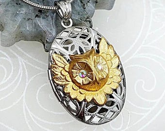 Owl Memorial Locket | Double Urn Necklace for Ashes, Lock of Hair, Pet Fur, Keepsake Cremation Jewelry