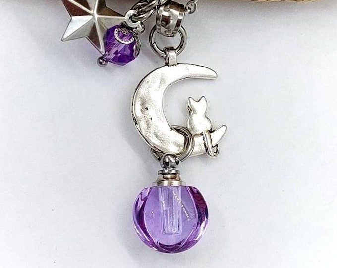 Cat Keepsake Urn Jewelry | Cat on the Moon Urn Necklace | Cat Memorial Necklace | Cat Ashes Pendant | Cat Cremation Jewelry Kitty Necklace