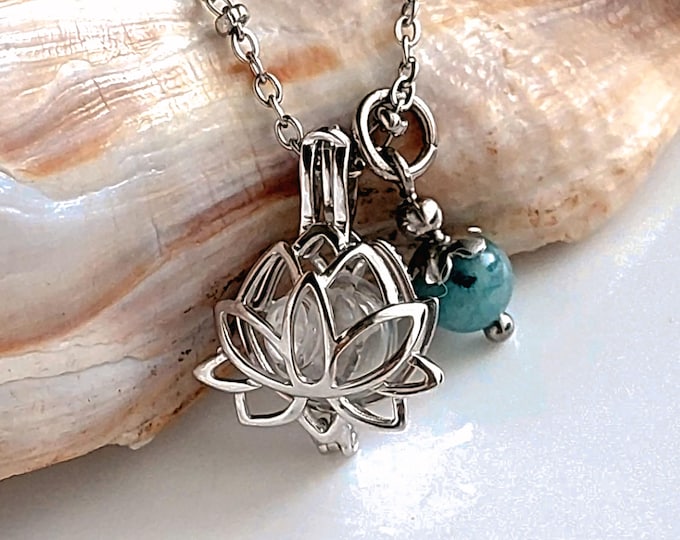 Sterling Silver Lotus Flower Locket : Urn Necklace with Charm Choice | Cremation Ashes Jewelry | Sympathy Gift