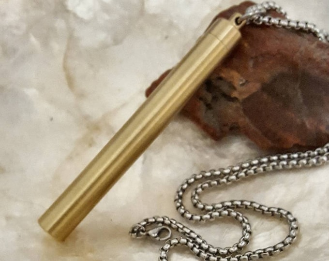 Long Brass Urn Pendant Necklace | Pill Bottle Necklace | Cremation Jewelry Locket for human Ash | Memorial Urn Jewellery | Whisker Keepsake