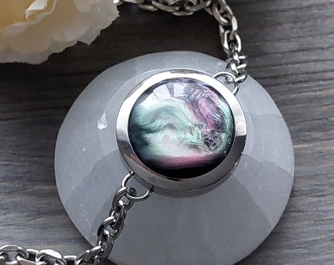 Aurora Borealis Locket Bracelet for Ashes or Lock of Hair Jewellery | Memorial Urn Jewelry | Cremation Jewelry for Women | DIY Fill at Home