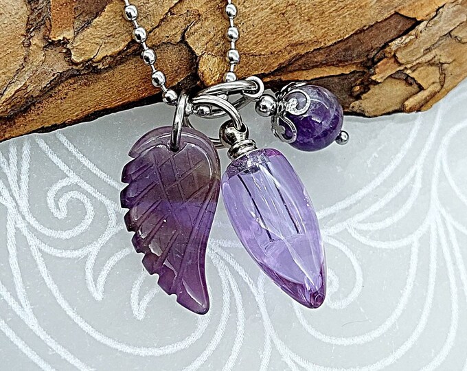 Amethyst Angel Wing Urn Pendant Necklace | Ash Holder Keepsake Urn Jewelry ~ Jewellery | Memorial Jewelry | Cremation Jewelry| Sympathy Gift