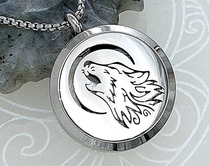 Howling Wolf Locket | Dog Urn Necklace or Hair Locket | Pet Ashes Necklace | Wolf Urn Jewelry | Dog Memorial Jewelry | Cremation Jewelry