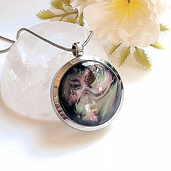 Médaillon aurore boréale | Médaillons souvenir | Bijoux cendres de crémation | Collier Urne | Pendentif à mémoire de forme | Bijoux commémoratifs