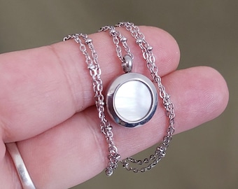 Small Mother of Pearl Locket | Mini Urn Necklace, Cremation Ashes Jewelry, Minimalist Memorial Ash Keepsake Gifts