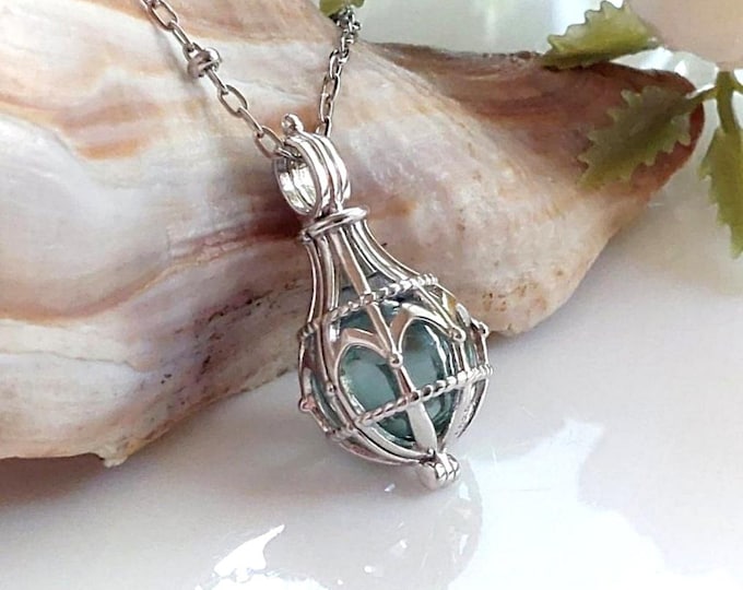 Small Sterling Silver Locket Necklace for Ashes: Glass Cremation Urn Jewelry