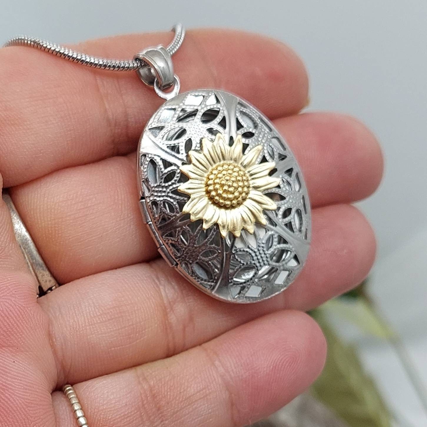 Sunflower Locket Urn Necklace for 2 Keepsakes Cremation Jewelry