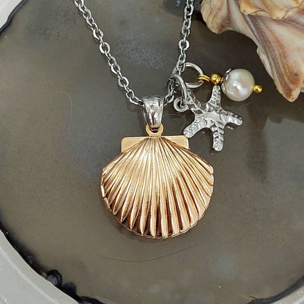 Gold Seashell Urn Locket Necklace for Ashes | Beach Jewelry | Cremation Jewelry | Cremation Necklace | Sand Urn | Jewelry for ashes hair fur