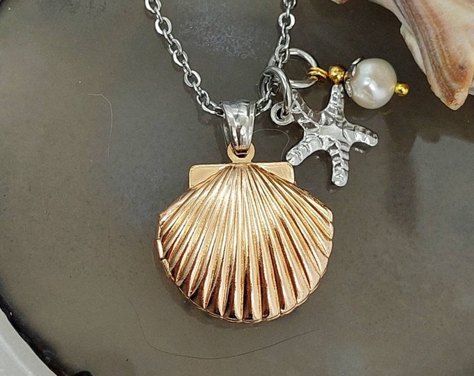 Gold Seashell Urn Locket Necklace for Ashes | Beach Jewelry | Cremation Jewelry | Cremation Necklace | Sand Urn | Jewelry for ashes hair fur