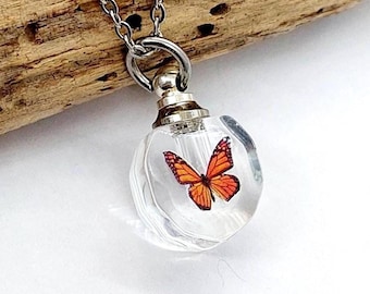 Monarch Butterfly Urn Necklace : Small Keepsake Ashes Pendant | Cremation Jewelry | Memorial Gift