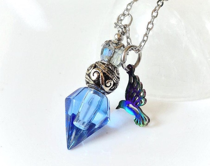 Hummingbird Memorial Urn Necklace, Glass Cremation Jewelry for Ashes