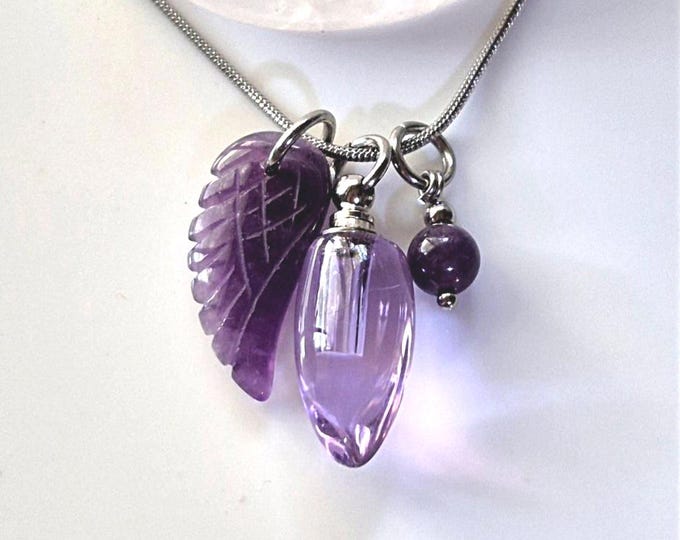Amethyst Angel Wing Urn Necklace: Cremation Ash Pendant | Crystal Keepsake | Memorial Jewelry