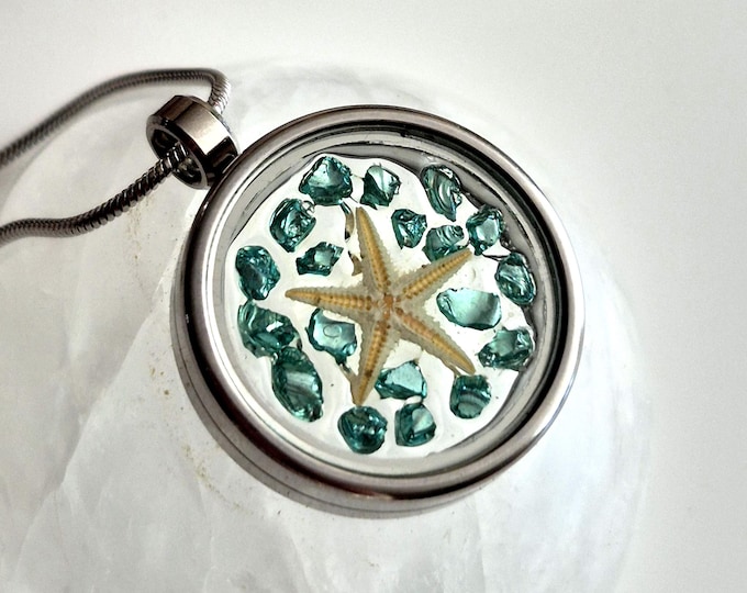 Real Starfish Locket Necklace | Memorial Ashes Keepsake | Cremation Urn Jewelry | Beach Sand Urns