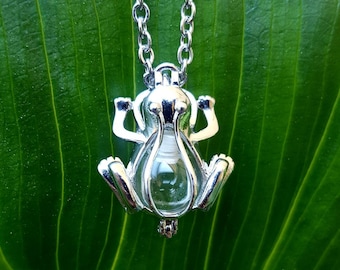 Sterling Silver Frog Locket, Urn Necklace for Ashes, Memorial Ash Pendant, Cremation Jewelry