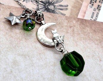 Fillable Moon Cat Memorial Urn Necklace w/funnel fill kit | Cremation Ash Jewelry, Ashes Keepsake Pendant