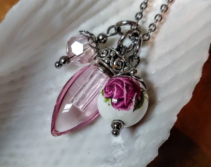 Pink Rose Keepsake Urn for Ashes  Necklace | Rose Urn Pendant Jewelry | Cremation Jewelry Necklace | Memorial Jewelry | Funeral Jewelry Gift
