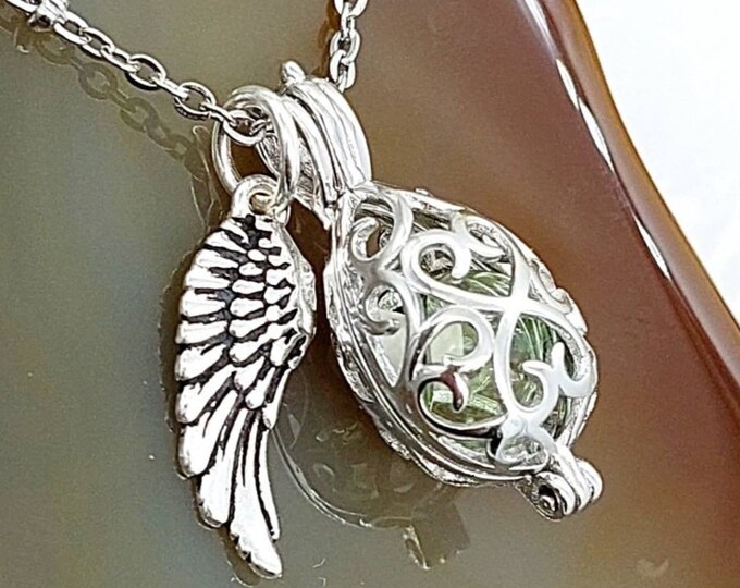 Sterling Silver Openwork Teardrop Locket | Urn Necklace for Ashes | Angel Wing Keepsake | Memorial Cremation Jewelry | Funeral Jewelry Gifts