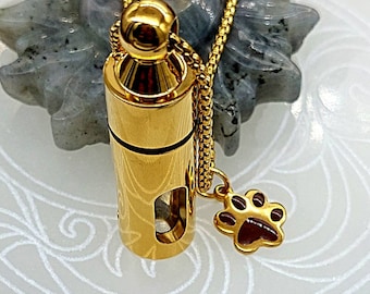 Pet Memorial Jewelry for Ashes, Paw Print Cremation Locket Necklace, Dog / Cat Urn