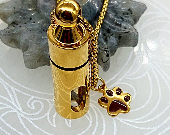 Pet Memorial Jewelry for Ashes, Pet Hair, Fur | Paw Print Urn Necklace | Pet Loss Gift | Urn Jewelry | Dog Urn, Cat Urn | Cremation Jewelry