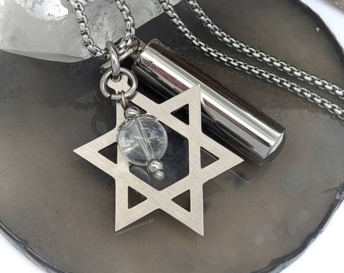 Star of David Urn Necklace for Ashes | Memorial, Cremation Jewelry | Urn Jewellery for Cremains | Hair Locket | Sympathy, Keepsake Gift