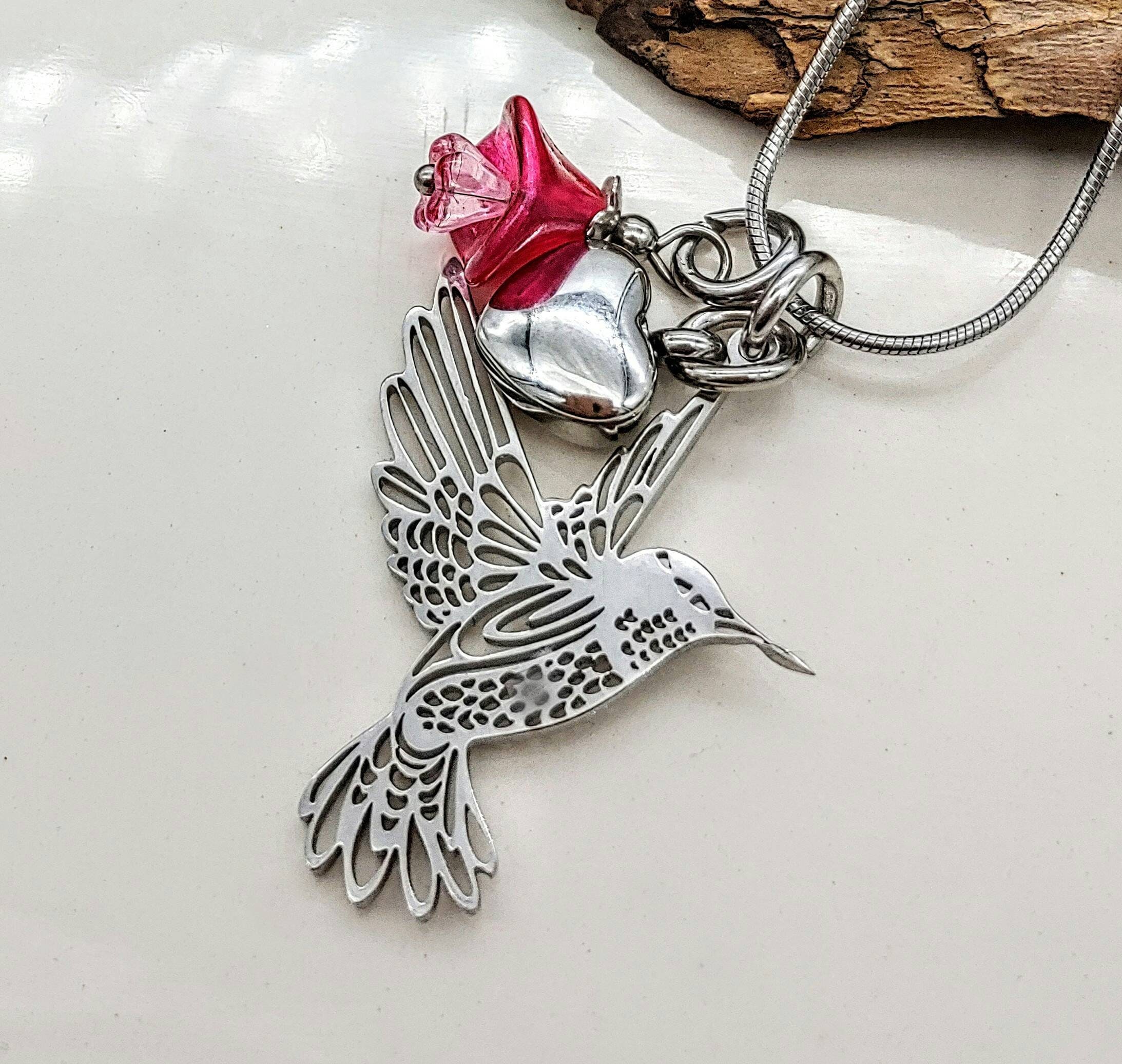 Keepsake Hummingbird Urn Necklace Jewelry for Ashes Fillable