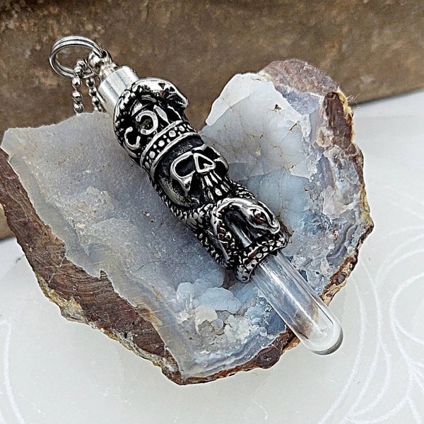 Skull Memorial Ashes Urn Necklace for Hair, Whiskers, Fur | DIY Cremation Jewelry Glass Vial | Ash Holder Jewellery | Keepsake Jewelry Gifts