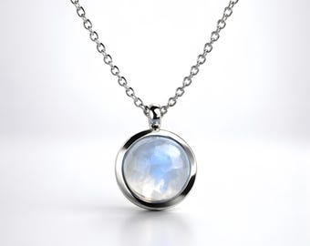 Moonstone Crystal Locket Necklace, Small Gemstone Memorial Pendant, Cremation Ashes Keepsake Urn Jewelry