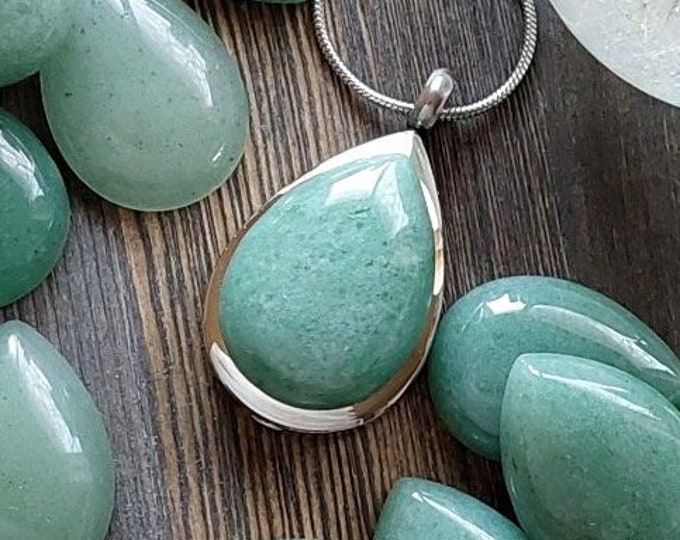 Green Aventurine Teardrop Locket | Urn Necklace for Human Ashes | Cremation Ash Necklace | Cremate Jewelry | Memorial Amulet | Sympathy Gift