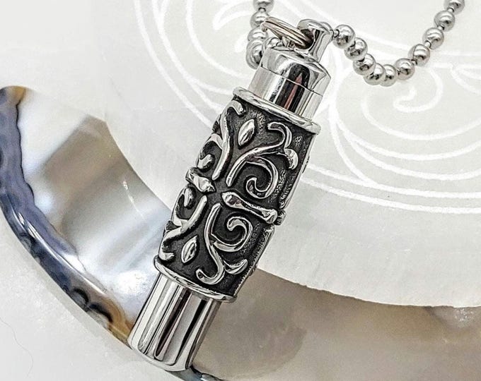 Stainless Steel Urn Necklace: Swirl Design Cremation Jewelry