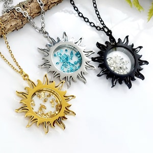 Sun Locket Pendant, Urn Necklace for Ashes, Stainless Steel Cremation Jewelry, Glass Keepsakes
