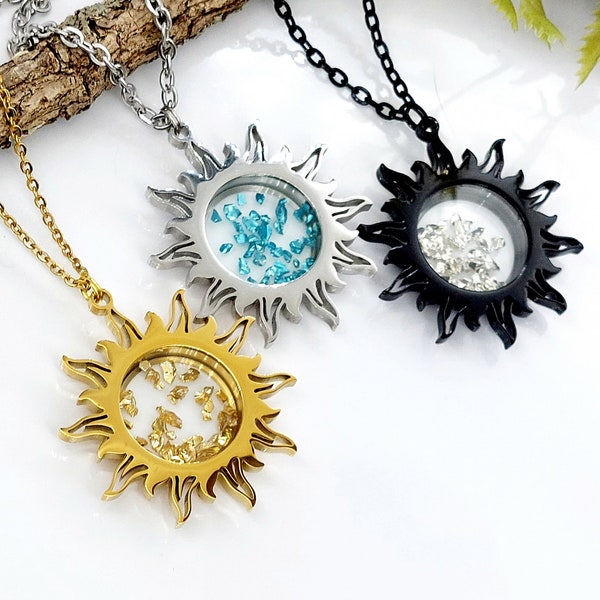 Sun Locket Urn Necklace for Ashes, Lock of Hair, Pet Fur | Sun Urn Jewelry | Cremation Jewellery Locket | Son, Dad, Mom Memorial Gift