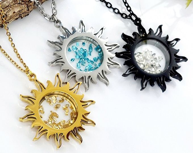 Sun Locket Urn Necklace for Ashes, Lock of Hair, Pet Fur | Sun Urn Jewelry | Cremation Jewellery Locket | Son, Dad, Mom Memorial Gift