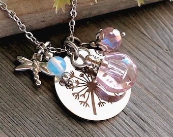 Dragonfly Dandelion Urn Necklace | Memorial Ashes Jewelry, Cremation Jewellery, Keepsake Remembrance Gifts for Girls